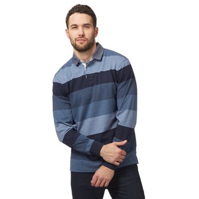 Maine New England Big and tall blue long sleeve stripe polo shirt